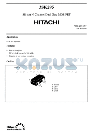 3SK295 datasheet - Silicon N-Channel Dual Gate MOS FET