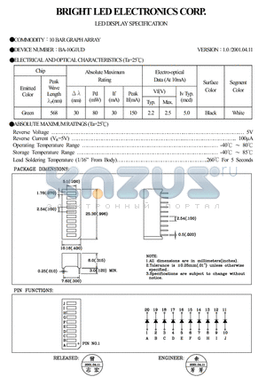 BA-10G1UD datasheet - 10 BAR GRAPH ARRAY