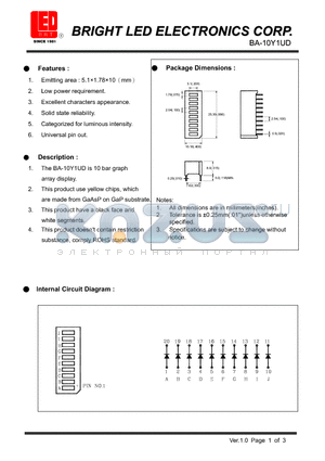 BA-10Y1UD datasheet - yellow chips, which are made from GaAsP on GaP substrate.