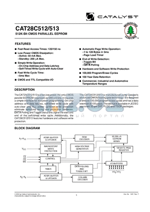 CAT28C512GA-15T datasheet - 512K-Bit CMOS PARALLEL EEPROM