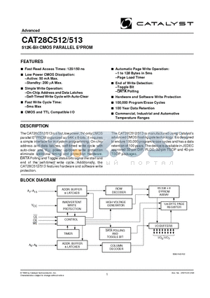 CAT28C512HN-15T datasheet - 512K-Bit CMOS PARALLEL E2PROM