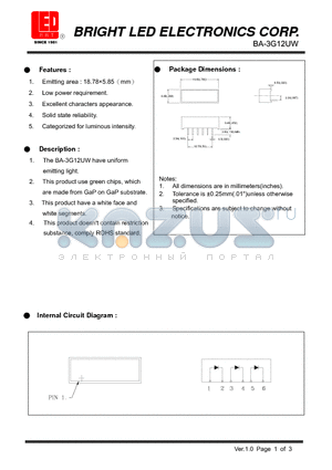 BA-3G12UW datasheet - green chips, which are made from GaP on GaP substrate.