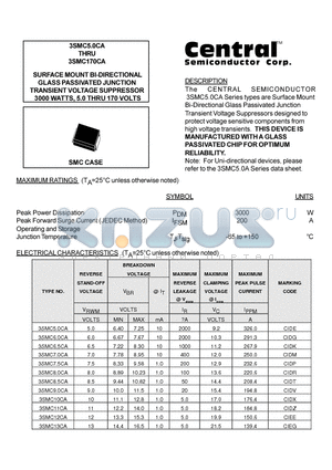 3SMC26CA datasheet - SURFACE MOUNT BI-DIRECTIONAL GLASS PASSIVATED JUNCTION TRANSIENT VOLTAGE SUPPRESSOR 3000 WATTS, 5.0 THRU 170 VOLTS