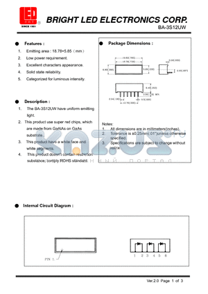 BA-3S12UW datasheet - red chips, which are made from GaAlAs on GaAs substrate.