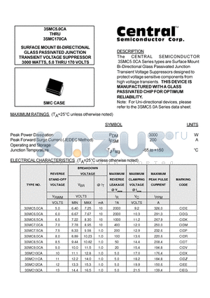 3SMC45CA datasheet - SURFACE MOUNT BI-DIRECTIONAL GLASS PASSIVATED JUNCTION TRANSIENT VOLTAGE SUPPRESSOR 3000 WATTS, 5.0 THRU 170 VOLTS