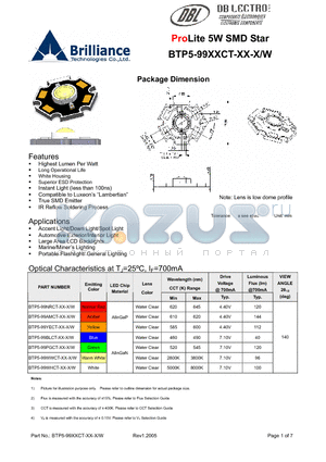 BTP5-99AMCT-G8-X/W datasheet - ProLite 5W SMD Star