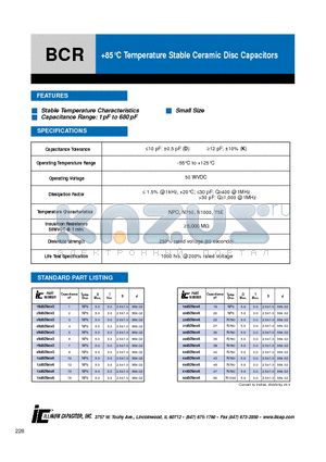 4R0BCR050D datasheet - 85`C Temperature Stable Ceramic Disc Capacitors