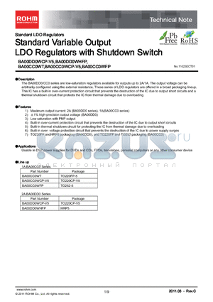 BA00CC0WT datasheet - Standard Variable Output LDO Regulators with Shutdown Switch