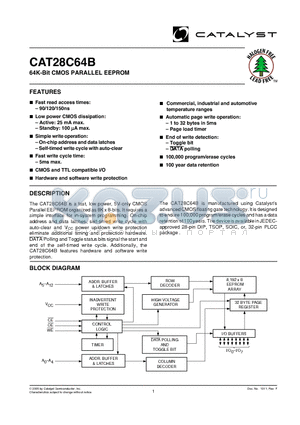 CAT28C64BGI-15T datasheet - 64K-Bit CMOS PARALLEL EEPROM