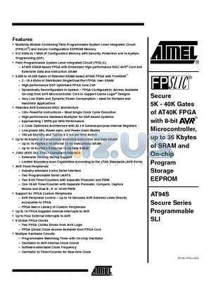 AT94S10AL-25DGI datasheet - Secure 5K - 40K Gates of AT40K FPGA with 8-bit Microcontroller, up to 36 Kbytes of SRAM and On-chip Program Storage EEPROM