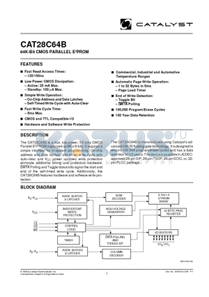 CAT28C64BJA-12T datasheet - 64K-Bit CMOS PARALLEL E2PROM