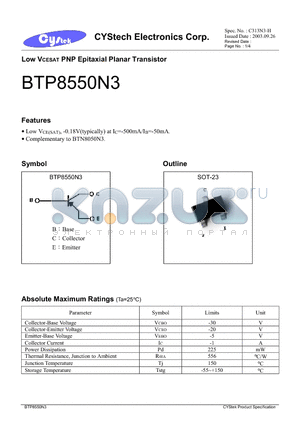 BTP8550N3 datasheet - Low VCESAT PNP Epitaxial Planar Transistor