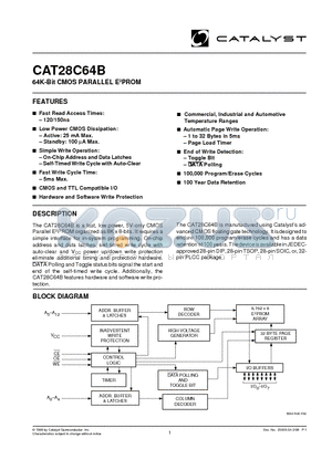 CAT28C64BJI-15 datasheet - 64K-Bit CMOS PARALLEL E2PROM