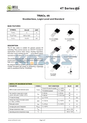 4T10G-SW datasheet - TRIACs, 4A Snubberless, Logic Level and Standard