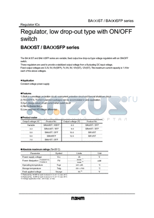 BA07SFP datasheet - Regulator, low drop-out type with ON/OFF switch