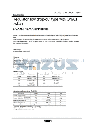 BA08ST datasheet - Regulator, low drop-out type with ON/OFF switch