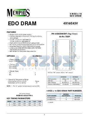 4X16E43V datasheet - 4 MEG x 16 EDO DRAM