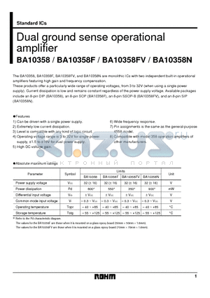 BA10358FV datasheet - Dual ground sense operational amplifier