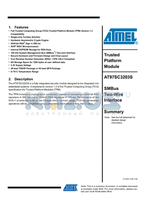 AT97SC3203S_08 datasheet - Trusted Platform Module