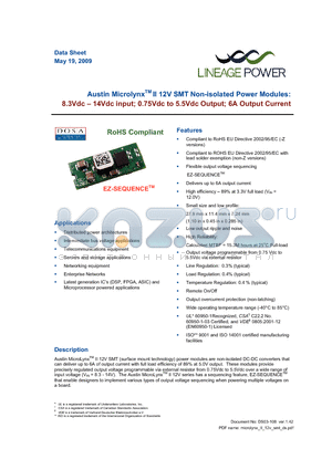 ATA006A0X-SR datasheet - 8.3 - 14Vdc input; 0.75Vdc to 5.5Vdc Output; 6A output current