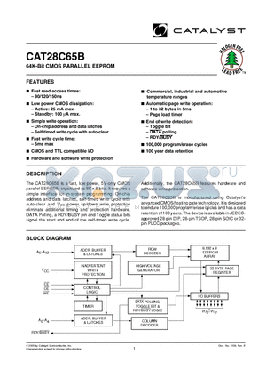 CAT28C65BG-90T datasheet - 64K-Bit CMOS PARALLEL EEPROM