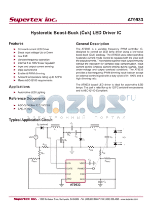 AT9933 datasheet - Hysteretic Boost-Buck (cuk) LED Driver IC