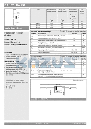 BA157 datasheet - Fast silicon rectifier diodes