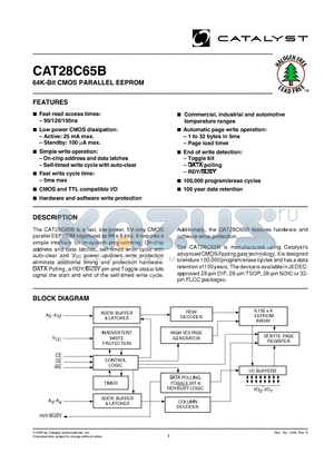 CAT28C65BKI-12T datasheet - 64K-Bit CMOS PARALLEL EEPROM