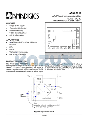 ATA06211 datasheet - AGC Transimpedance Amplifier