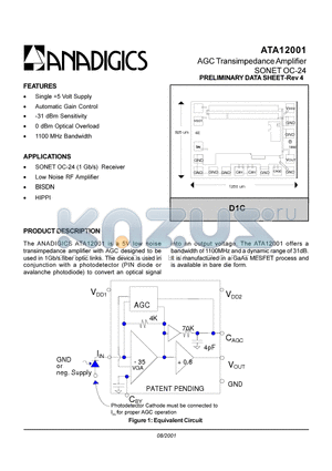 ATA12001 datasheet - AGC Transimpedance Amplifier