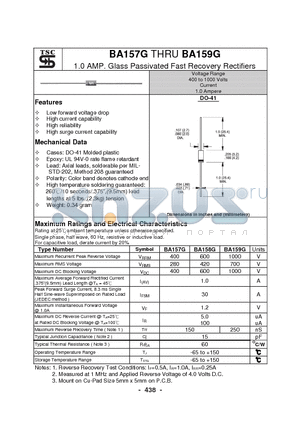 BA157G datasheet - 1.0 AMP. Glass Passivated Fast Recovery Rectifiers