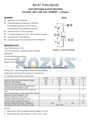 BA158 datasheet - FAST SWITCHING PLASTIC RECTIFIER