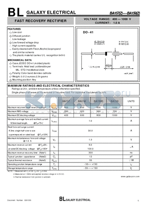 BA158 datasheet - FAST RECOVERY RECTIFIER