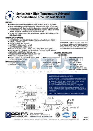 40-3552-18 datasheet - High-Temperature Universal Zero-Insertion-Force DIP Test Socket