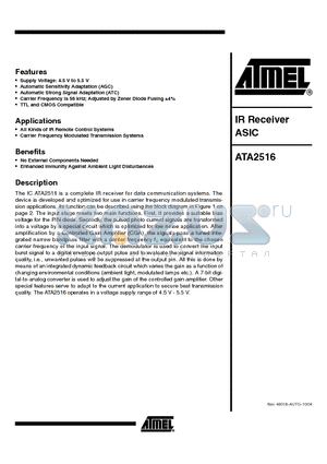 ATA2516 datasheet - IR Receiver ASIC