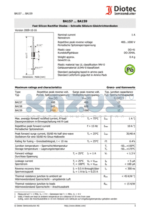 BA158 datasheet - Fast Silicon Rectifier Diodes  Schnelle Silizium-Gleichrichterdioden