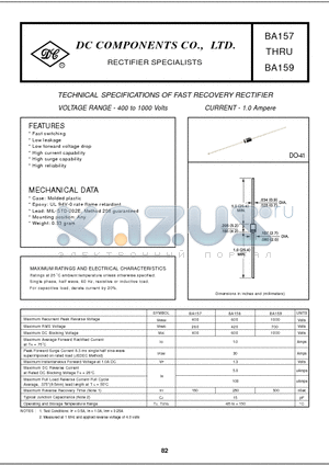 BA159 datasheet - TECHNICAL SPECIFICATIONS OF FAST RECOVERY RECTIFIER