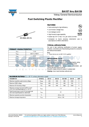 BA159D datasheet - Fast Switching Plastic Rectifier