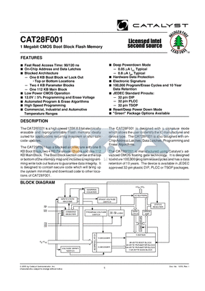 CAT28F001N-90TT datasheet - 1 Megabit CMOS Boot Block Flash Memory