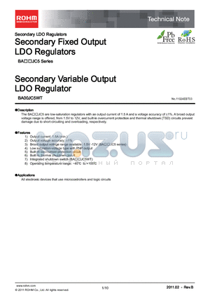 BA15JC5T datasheet - Secondary Fixed Output LDO Regulators