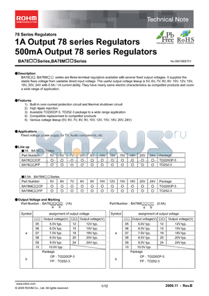 BA17806FP datasheet - 1A Output 78 series Regulators 500mA Output 78 series Regulators