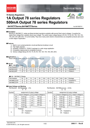 BA17810CP datasheet - 1A Output 78 series Regulators 500mA Output 78 series Regulators