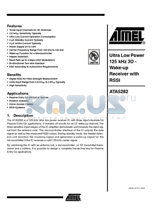 ATA5282_05 datasheet - Ultra Low Power 125 kHz 3D - Wake-up Receiver with RSSI