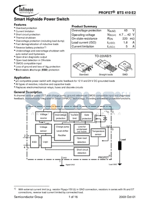 BTS410E2 datasheet - Smart Highside Power Switch