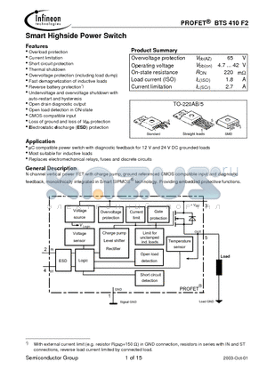 BTS410F2E3043 datasheet - Smart Highside Power Switch