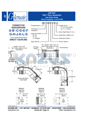 400AA002M12 datasheet - TAG Ring Backshell with Strain Relief