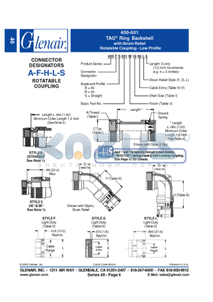 400AB001M16 datasheet - TAG Ring Backshell with Strain Relief