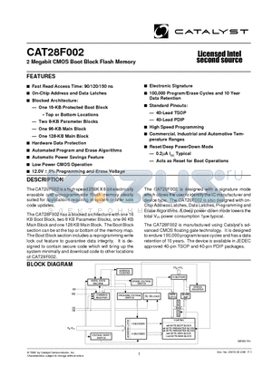 CAT28F002P-90BT datasheet - 2 Megabit CMOS Boot Block Flash Memory