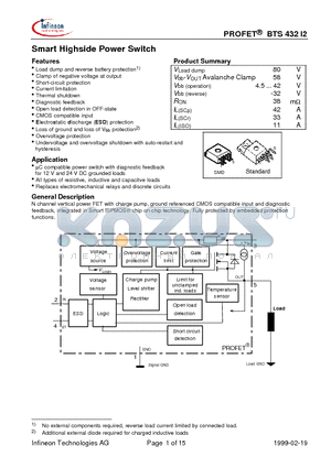 BTS432I2 datasheet - Smart Highside Power Switch