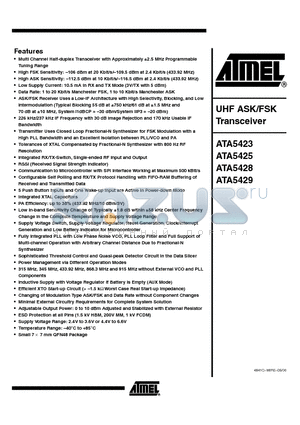 ATA5429 datasheet - UHF ASK/FSK Transceiver